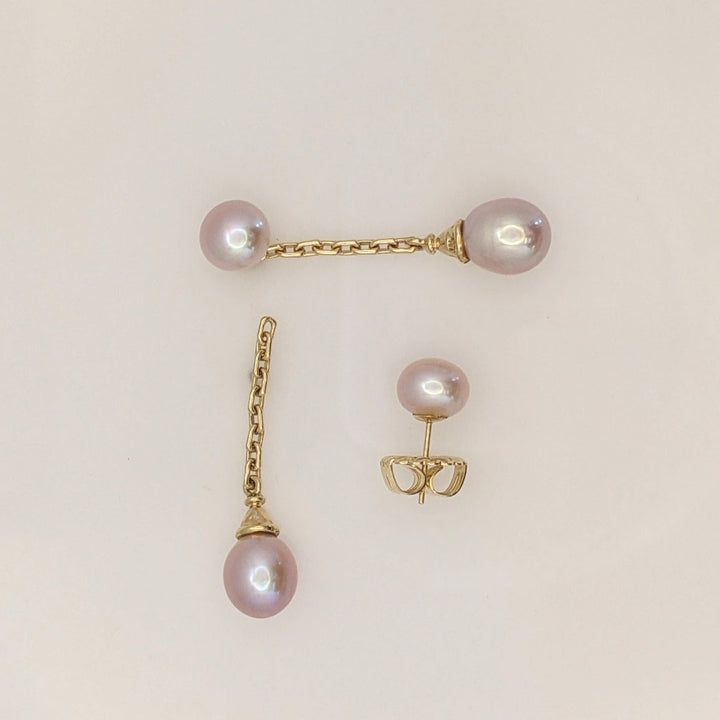 14K PINKISH PEARL ROUND 8MM (4) DROP ESTATE EARRINGS 5.5 GRAMS