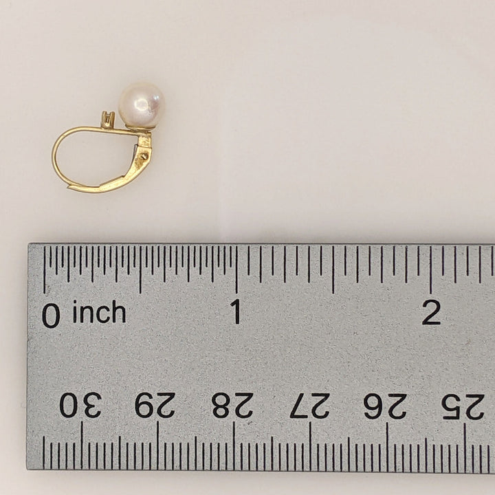 14K PEARL ROUND 6MM WITH MELEE LEVERBACK ESTATE EARRINGS 1.3 GRAMS