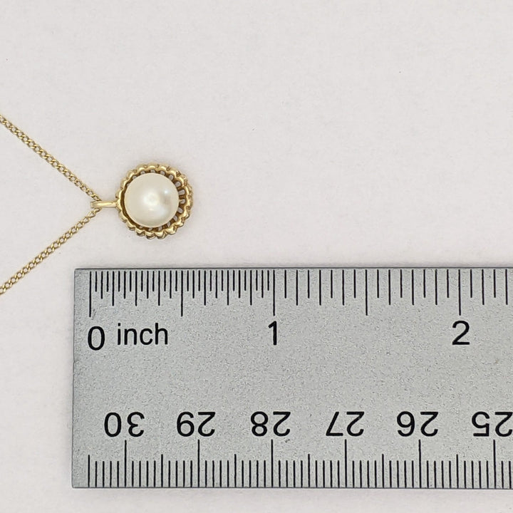 14K PEARL ROUND 7.5MM WITH GOLD TRIM ESTATE PENDANT & CHAIN 2.4 GRAMS