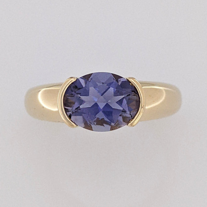 14K IOLITE OVAL 7X9 HALF BEZEL ESTATE RING 3.5 GRAMS