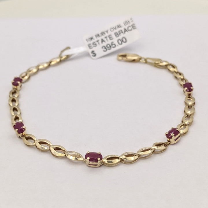 10K RUBY OVAL (5) 3X5 ESTATE BRACELET 2.7 GRAMS