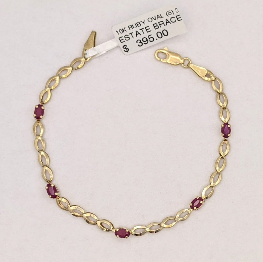 10K RUBY OVAL (5) 3X5 ESTATE BRACELET 2.7 GRAMS