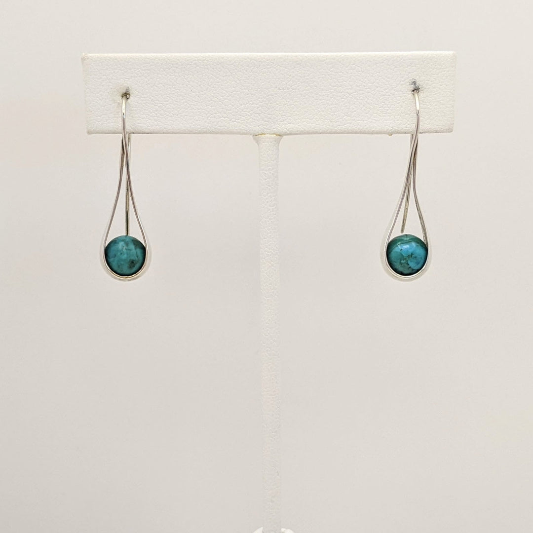 STERLING SILVER TURQUOISE BALL "ED LEVIN" DANGLE ESTATE EARRINGS 4.0 GRAMS