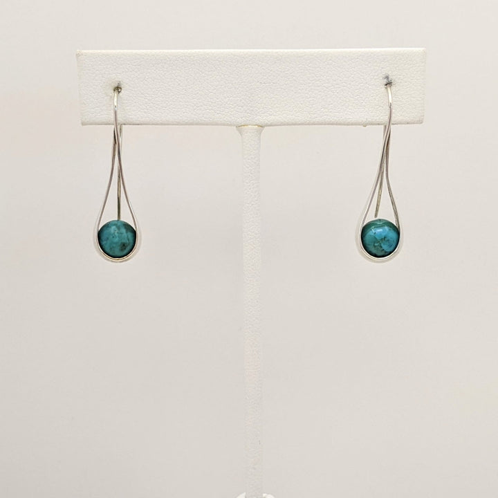STERLING SILVER TURQUOISE BALL "ED LEVIN" DANGLE ESTATE EARRINGS 4.0 GRAMS