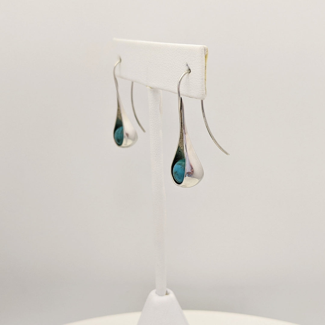 STERLING SILVER TURQUOISE BALL "ED LEVIN" DANGLE ESTATE EARRINGS 4.0 GRAMS