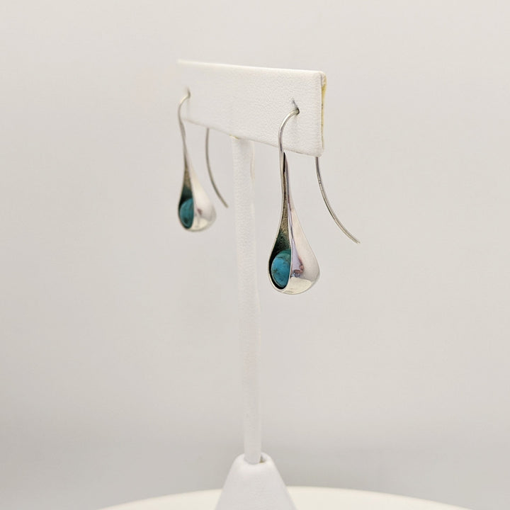 STERLING SILVER TURQUOISE BALL "ED LEVIN" DANGLE ESTATE EARRINGS 4.0 GRAMS