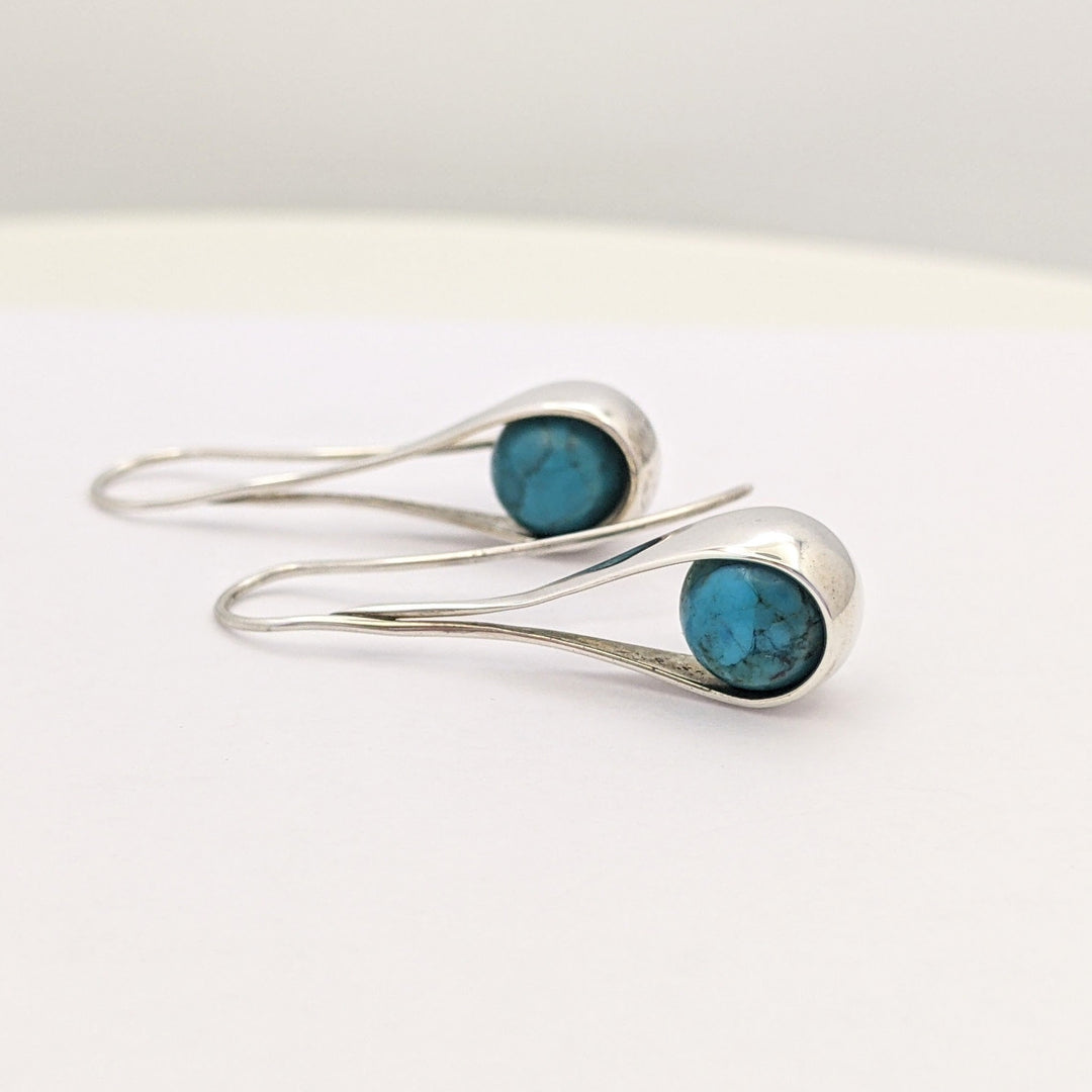 STERLING SILVER TURQUOISE BALL "ED LEVIN" DANGLE ESTATE EARRINGS 4.0 GRAMS