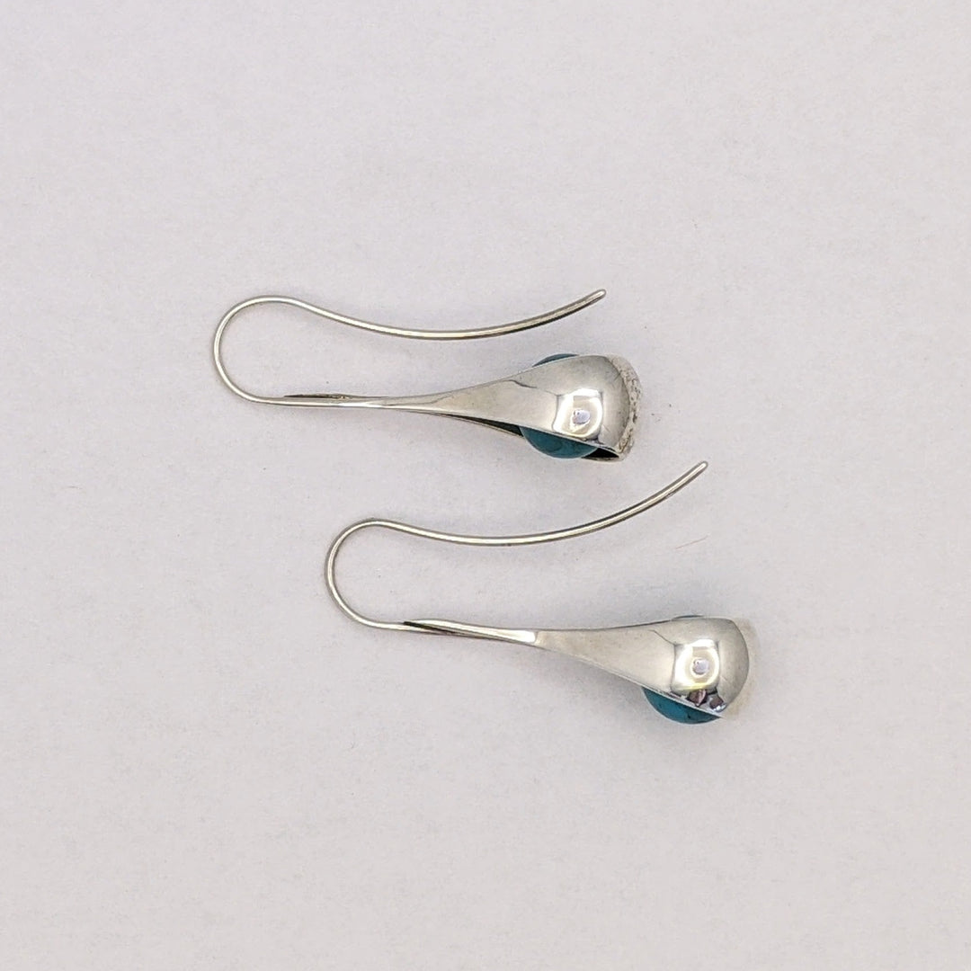 STERLING SILVER TURQUOISE BALL "ED LEVIN" DANGLE ESTATE EARRINGS 4.0 GRAMS