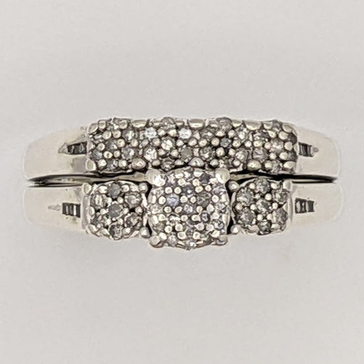 STERLING SILVER DIAMOND ROUND MELEE RING/BAND ESTATE SET 6.6 GRAMS