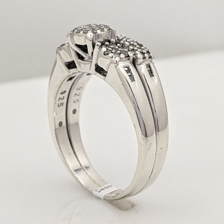 STERLING SILVER DIAMOND ROUND MELEE RING/BAND ESTATE SET 6.6 GRAMS