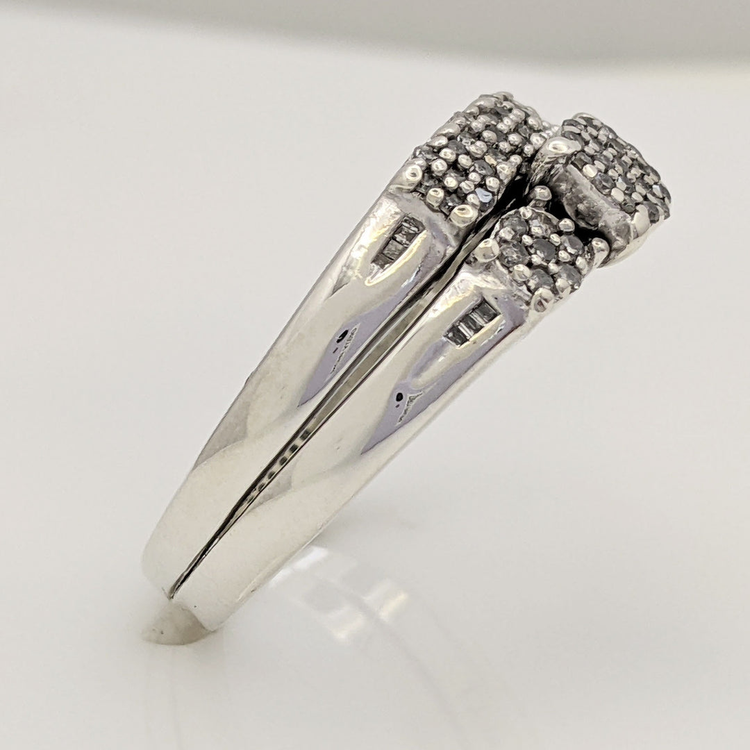 STERLING SILVER DIAMOND ROUND MELEE RING/BAND ESTATE SET 6.6 GRAMS