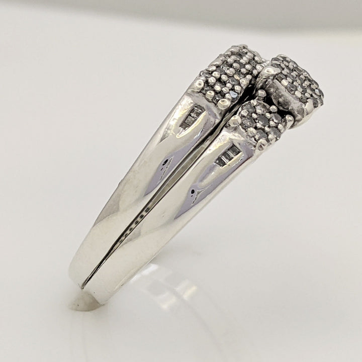STERLING SILVER DIAMOND ROUND MELEE RING/BAND ESTATE SET 6.6 GRAMS