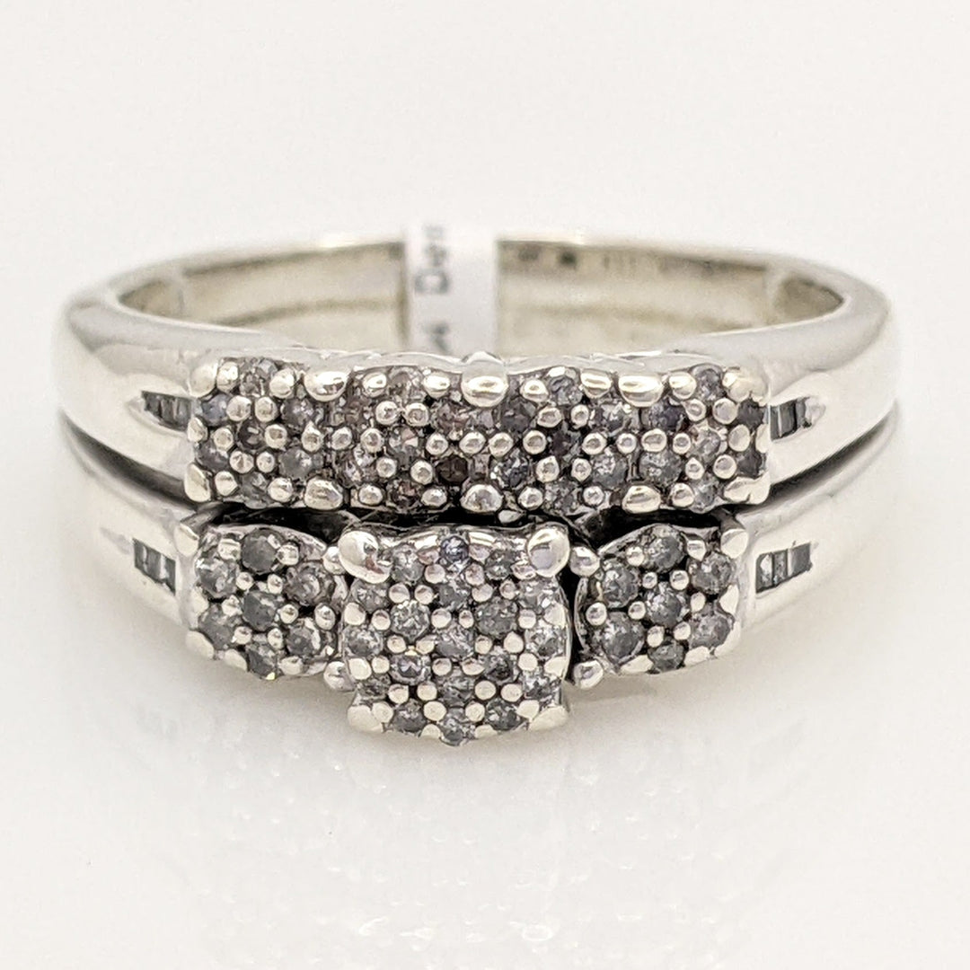 STERLING SILVER DIAMOND ROUND MELEE RING/BAND ESTATE SET 6.6 GRAMS