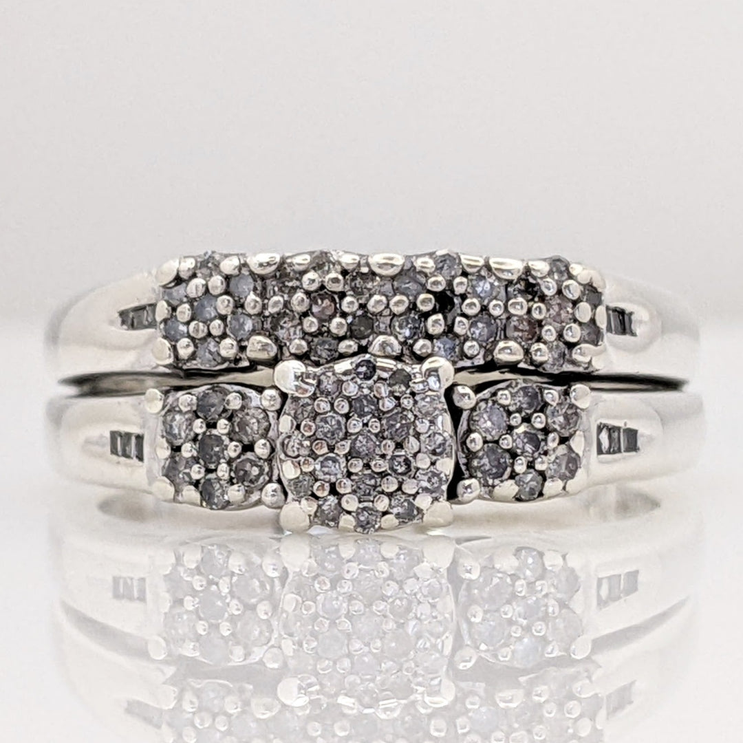 STERLING SILVER DIAMOND ROUND MELEE RING/BAND ESTATE SET 6.6 GRAMS