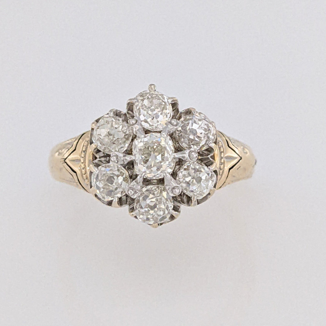 14K 1.40 CARAT TOTAL WEIGHT VS H DIAMOND ROUND (7) ESTATE FLORAL RING 7.1 GRAMS