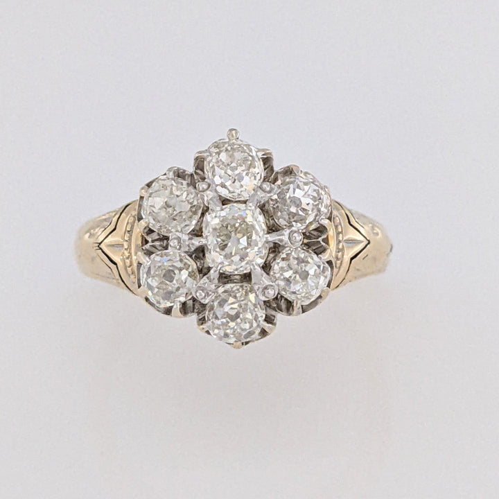 14K 1.40 CARAT TOTAL WEIGHT VS H DIAMOND ROUND (7) ESTATE FLORAL RING 7.1 GRAMS