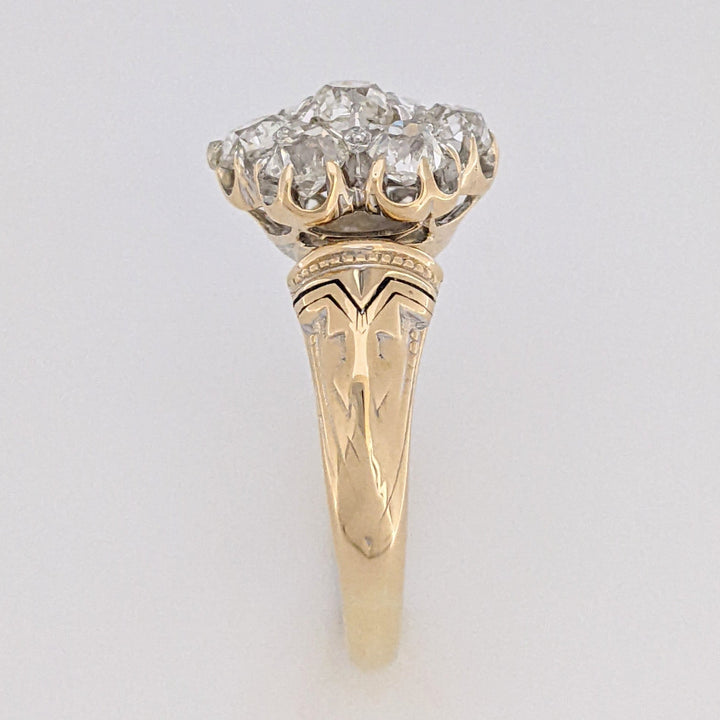 14K 1.40 CARAT TOTAL WEIGHT VS H DIAMOND ROUND (7) ESTATE FLORAL RING 7.1 GRAMS