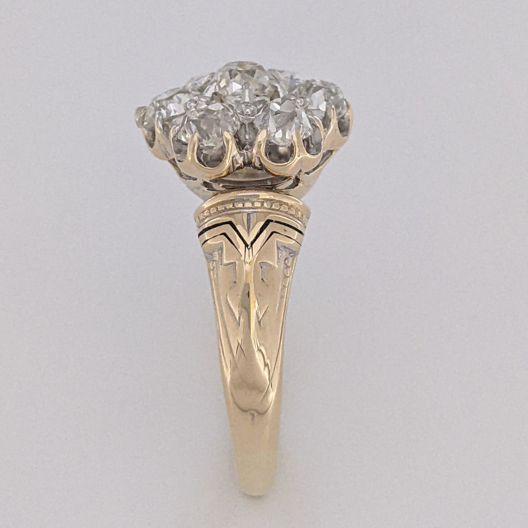 14K 1.40 CARAT TOTAL WEIGHT VS H DIAMOND ROUND (7) ESTATE FLORAL RING 7.1 GRAMS