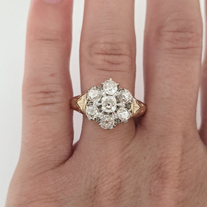 14K 1.40 CARAT TOTAL WEIGHT VS H DIAMOND ROUND (7) ESTATE FLORAL RING 7.1 GRAMS