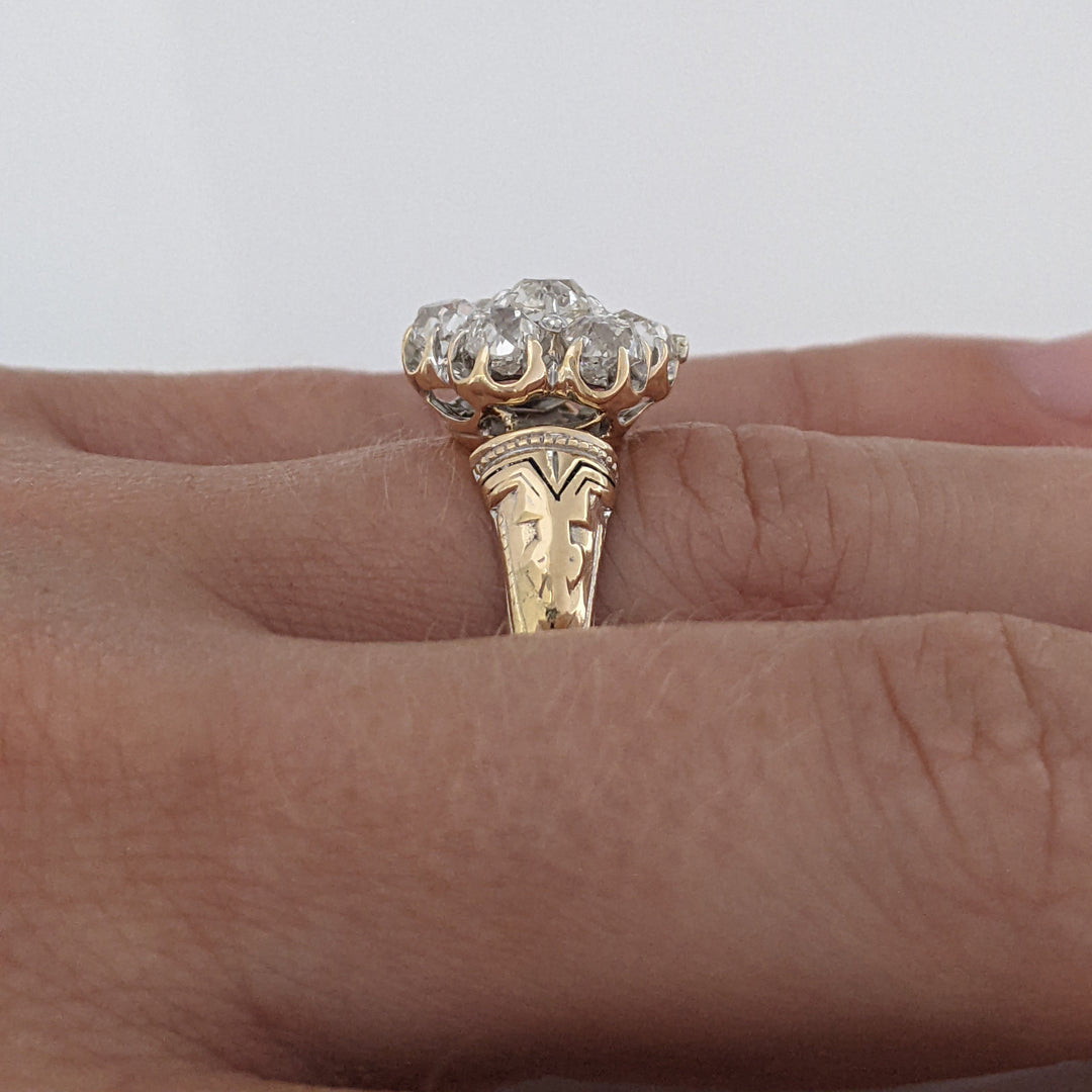 14K 1.40 CARAT TOTAL WEIGHT VS H DIAMOND ROUND (7) ESTATE FLORAL RING 7.1 GRAMS
