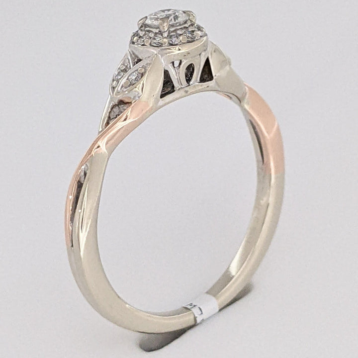 14K TWO-TONE .26 CARAT TOTAL WEIGHT I1 H DIAMOND ROUND (17) HALO ESTATE RING 2.7 GRAMS