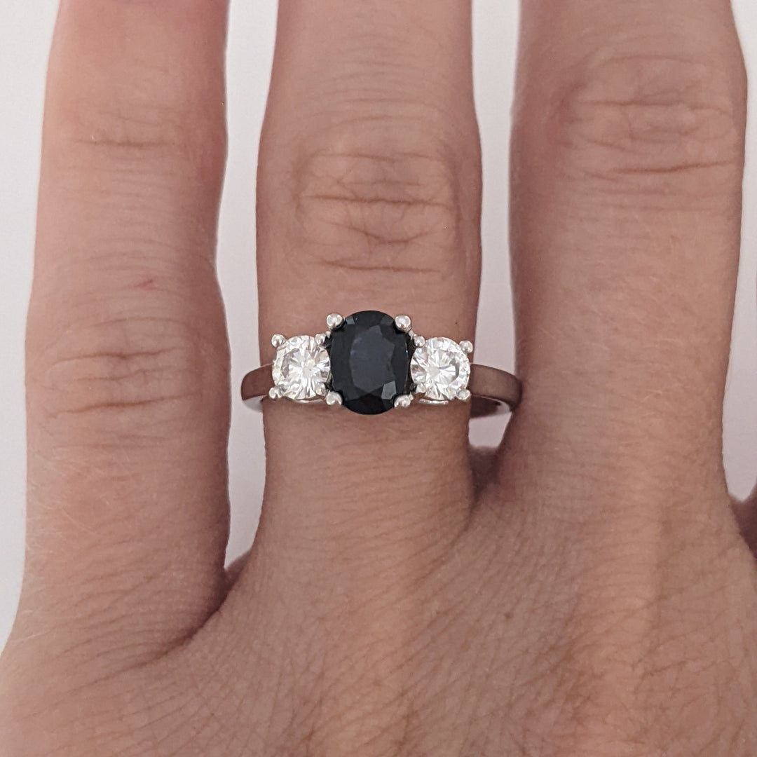 14K WHITE SAPPHIRE OVAL 5X7 WITH .50 DIAMOND TOTAL WEIGHT ESTATE RING 3.1 GRAMS