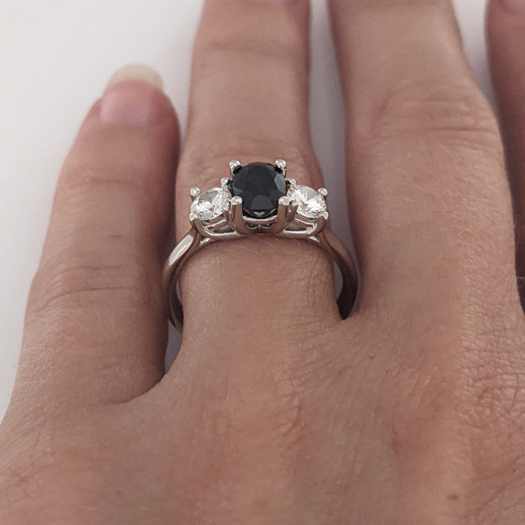 14K WHITE SAPPHIRE OVAL 5X7 WITH .50 DIAMOND TOTAL WEIGHT ESTATE RING 3.1 GRAMS