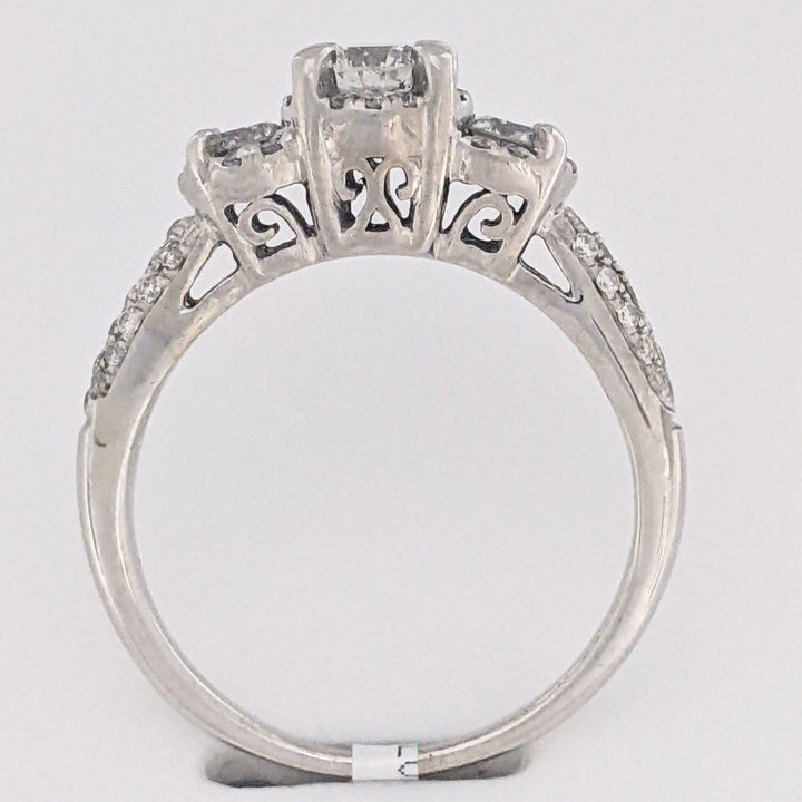 14K WHITE 1.02 CARAT TOTAL WEIGHT I1 H DIAMOND ROUND (59) ESTATE TRINITY RING 3.8 GRAMS
