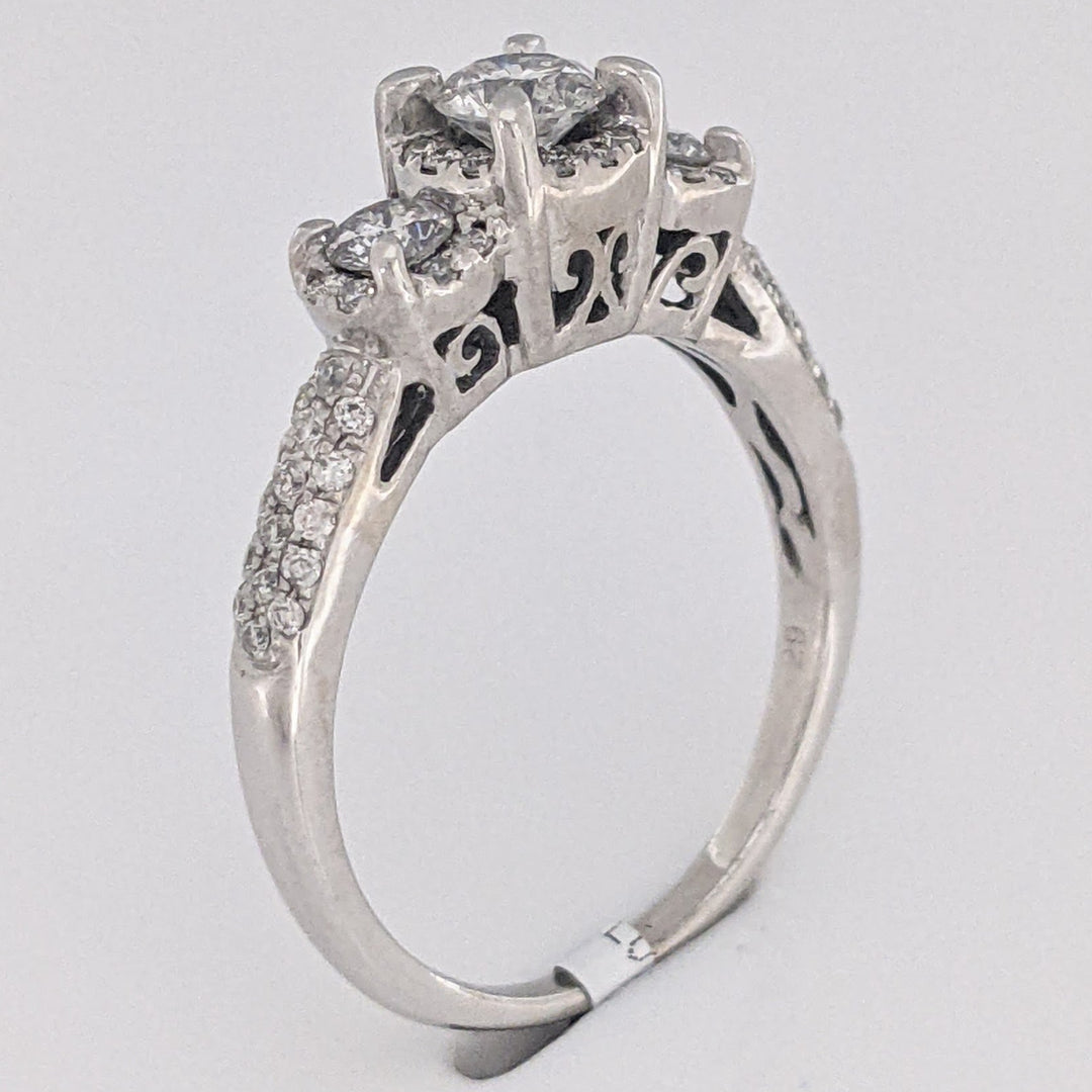 14K WHITE 1.02 CARAT TOTAL WEIGHT I1 H DIAMOND ROUND (59) ESTATE TRINITY RING 3.8 GRAMS