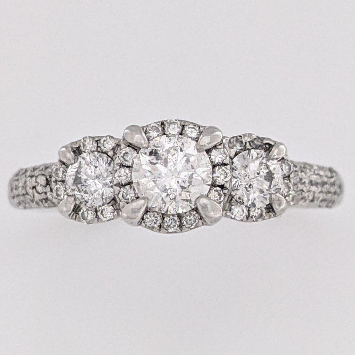 14K WHITE 1.02 CARAT TOTAL WEIGHT I1 H DIAMOND ROUND (59) ESTATE TRINITY RING 3.8 GRAMS