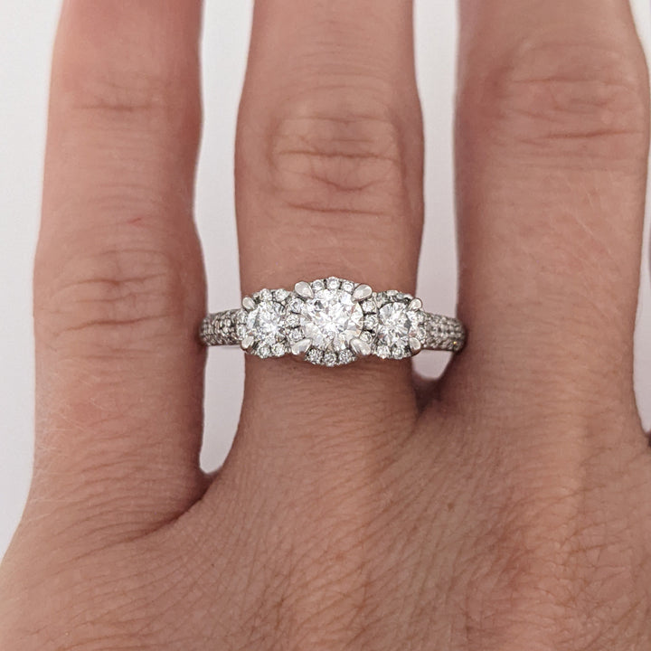 14K WHITE 1.02 CARAT TOTAL WEIGHT I1 H DIAMOND ROUND (59) ESTATE TRINITY RING 3.8 GRAMS