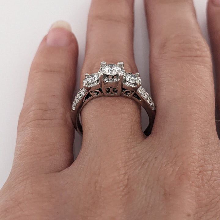 14K WHITE 1.02 CARAT TOTAL WEIGHT I1 H DIAMOND ROUND (59) ESTATE TRINITY RING 3.8 GRAMS