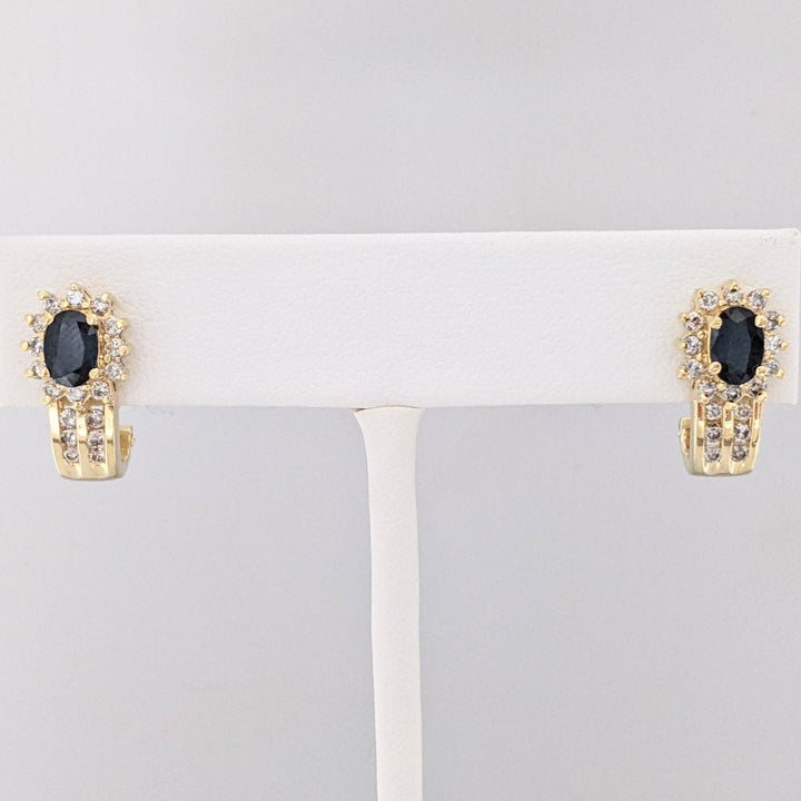 14K SAPPHIRE OVAL 4X6 WITH (36) MELEE ESTATE EARRINGS 4.7 GRAMS
