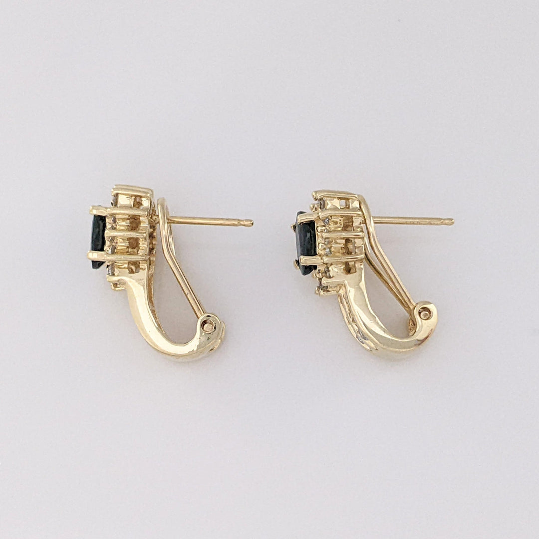 14K SAPPHIRE OVAL 4X6 WITH (36) MELEE ESTATE EARRINGS 4.7 GRAMS