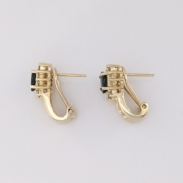 14K SAPPHIRE OVAL 4X6 WITH (36) MELEE ESTATE EARRINGS 4.7 GRAMS