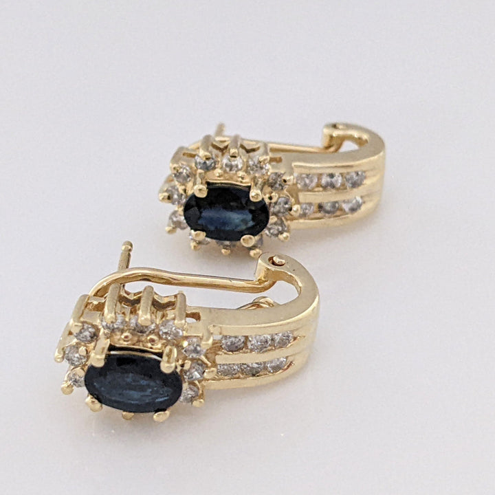 14K SAPPHIRE OVAL 4X6 WITH (36) MELEE ESTATE EARRINGS 4.7 GRAMS
