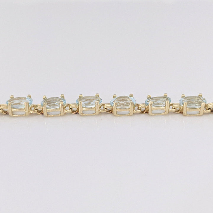 14K AQUAMARINE OVAL (20) 4X6 ESTATE BRACELET 8.0 GRAMS