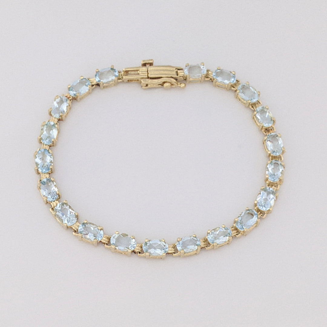 14K AQUAMARINE OVAL (20) 4X6 ESTATE BRACELET 8.0 GRAMS