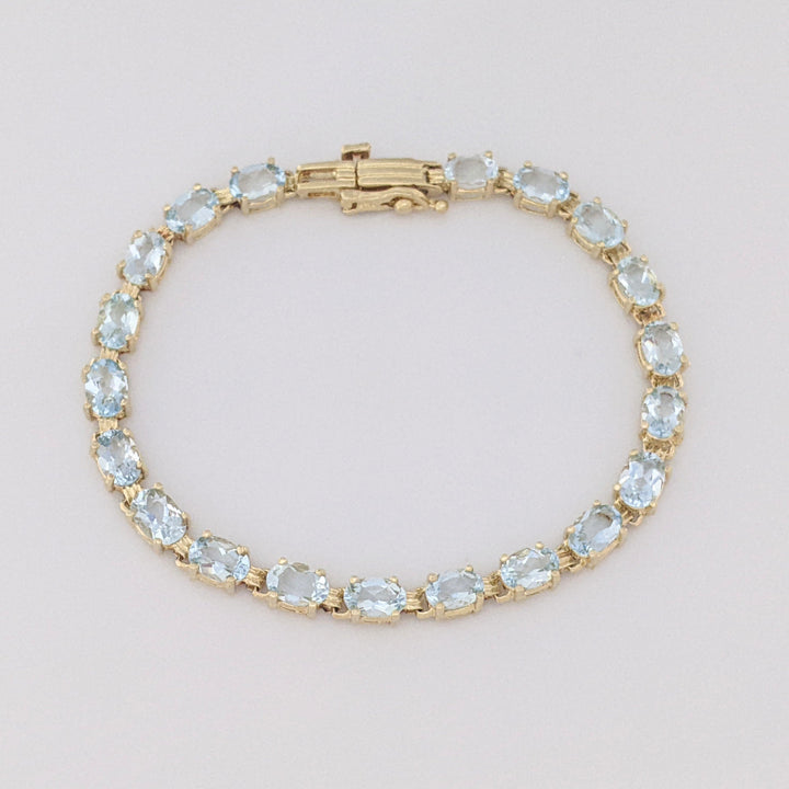 14K AQUAMARINE OVAL (20) 4X6 ESTATE BRACELET 8.0 GRAMS
