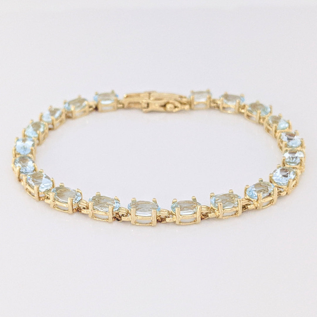 14K AQUAMARINE OVAL (20) 4X6 ESTATE BRACELET 8.0 GRAMS