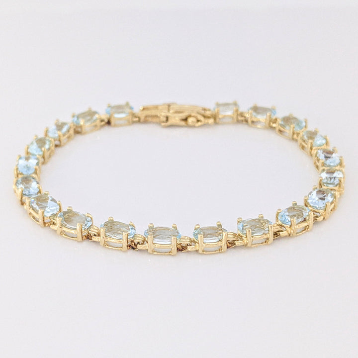 14K AQUAMARINE OVAL (20) 4X6 ESTATE BRACELET 8.0 GRAMS
