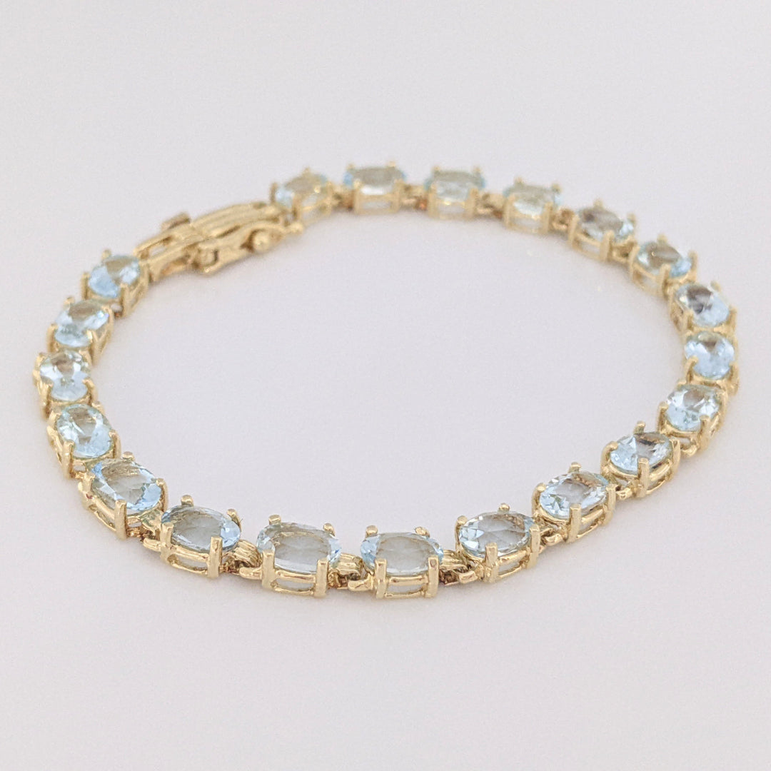14K AQUAMARINE OVAL (20) 4X6 ESTATE BRACELET 8.0 GRAMS