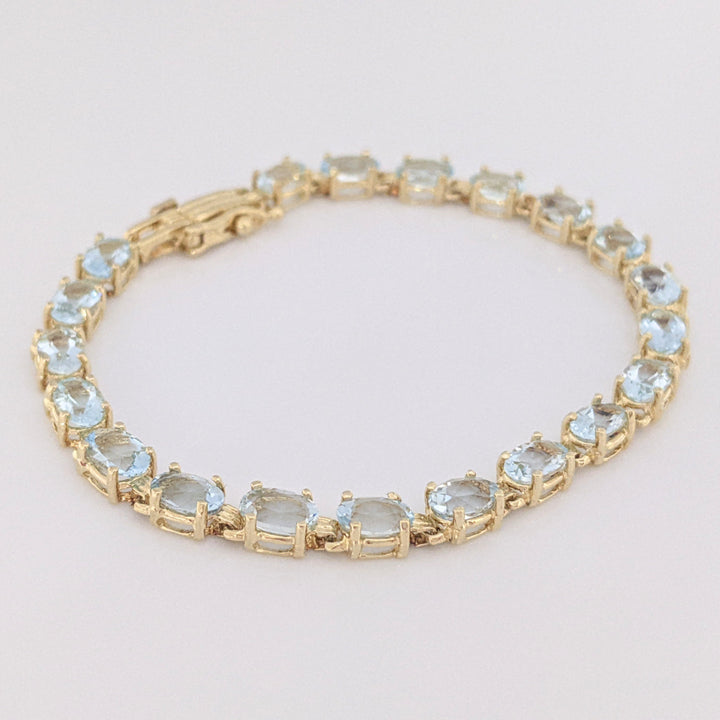 14K AQUAMARINE OVAL (20) 4X6 ESTATE BRACELET 8.0 GRAMS