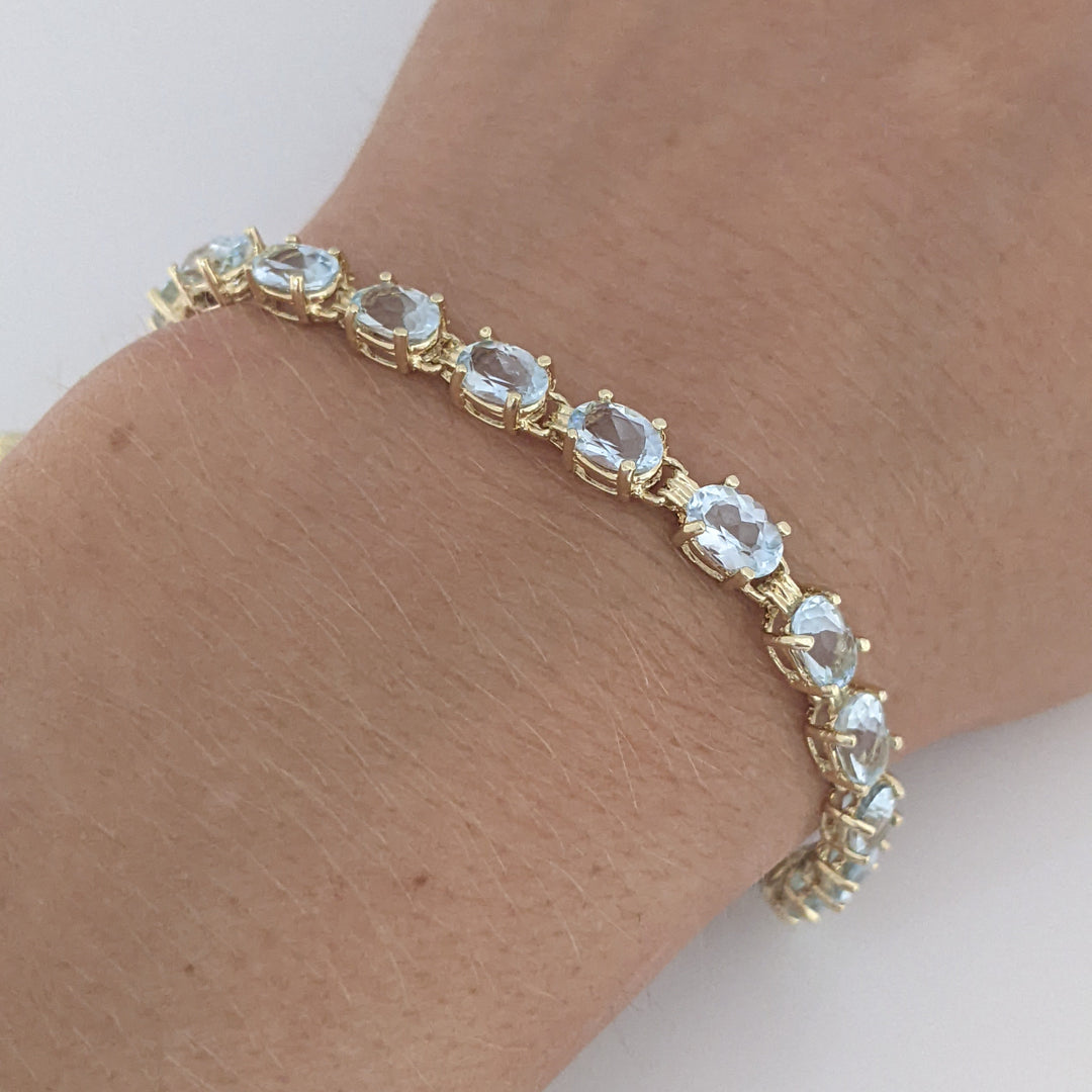 14K AQUAMARINE OVAL (20) 4X6 ESTATE BRACELET 8.0 GRAMS