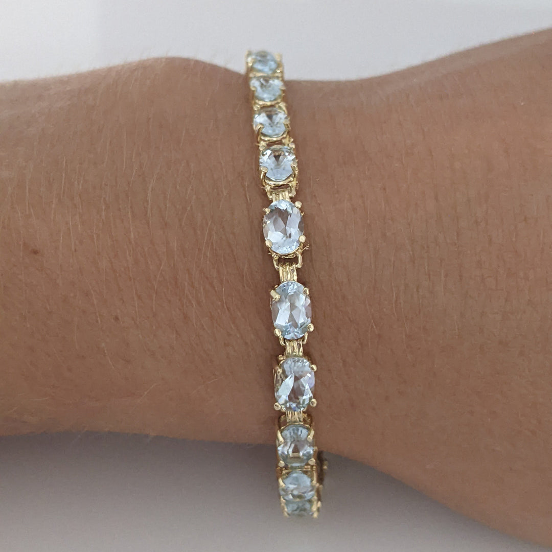 14K AQUAMARINE OVAL (20) 4X6 ESTATE BRACELET 8.0 GRAMS
