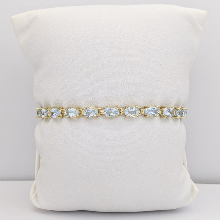 14K AQUAMARINE OVAL (20) 4X6 ESTATE BRACELET 8.0 GRAMS