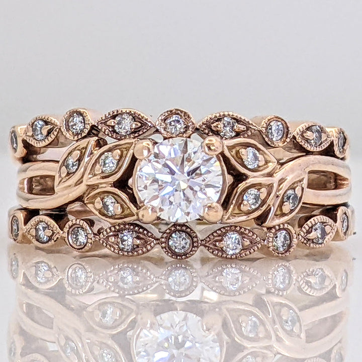 14K ROSE GOLD VS1 H DIAMOND ROUND (25) 3-RING ESTATE SET 6.0 GRAMS