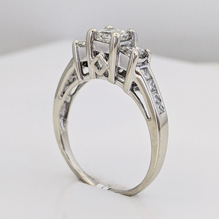 14K WHITE 1.52 CARAT TOTAL WEIGHT I1 H DIAMOND PRINCESS CUT (13) ESTATE RING 3.9 GRAMS