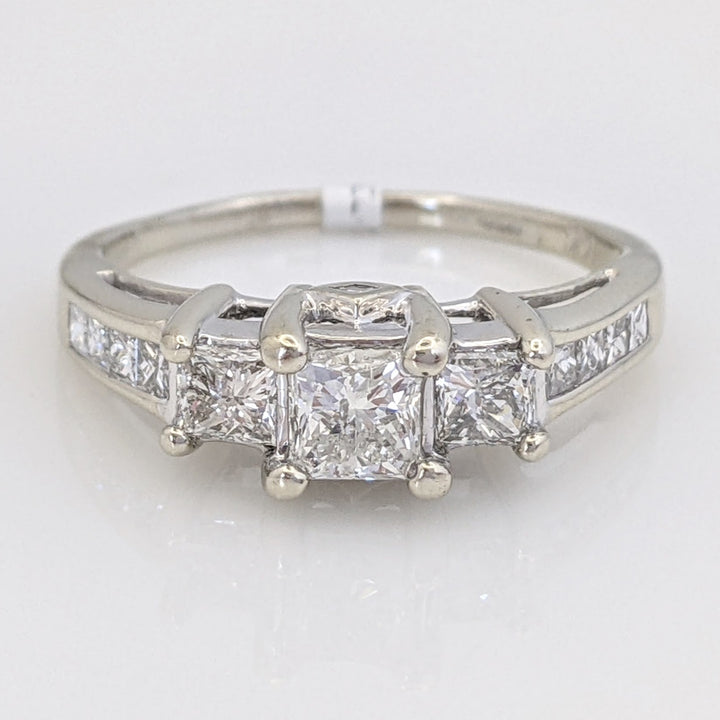 14K WHITE 1.52 CARAT TOTAL WEIGHT I1 H DIAMOND PRINCESS CUT (13) ESTATE RING 3.9 GRAMS