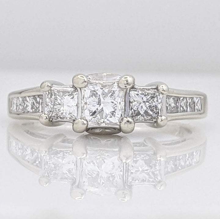 14K WHITE 1.52 CARAT TOTAL WEIGHT I1 H DIAMOND PRINCESS CUT (13) ESTATE RING 3.9 GRAMS